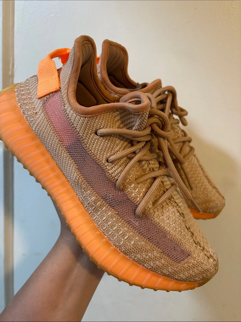 adidas Men's Knit Sneaker in Tan and Orange